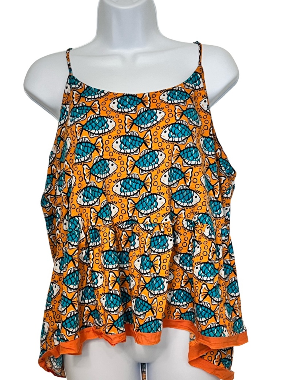 crown & ivy Orange Fish-Print Spaghetti Strap Camisole